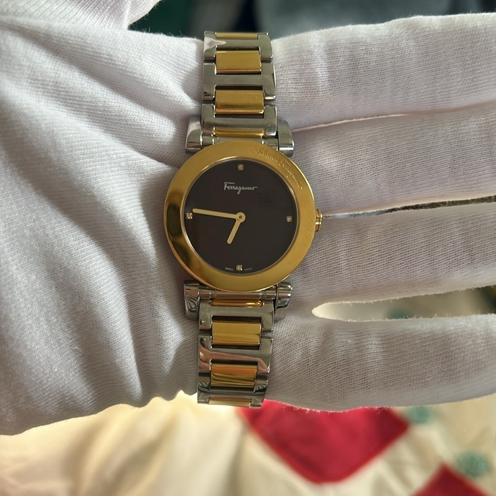 Salvatore Ferragamo Two-Tone Gold and Silver Women's Bracelet Watch - Gold Dial - Picture 2 of 15